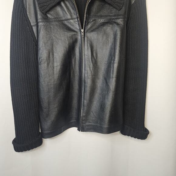 Leather Sweather Jacket By Maurice Sasson Large Vtg Black Sweater Coat - Picture 4 of 7